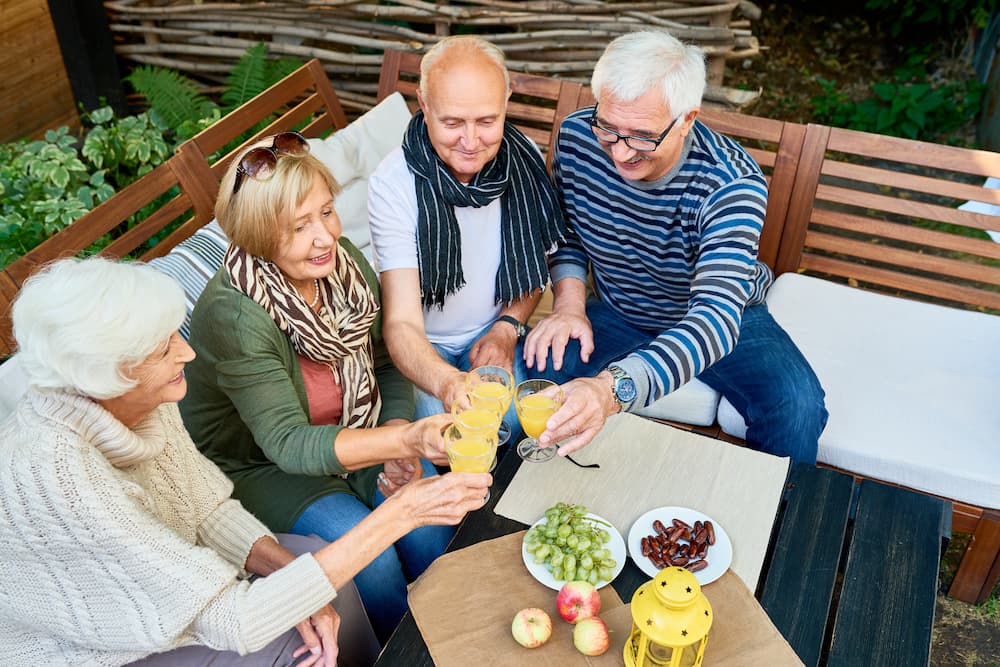 Group of retired individuals toasting together.