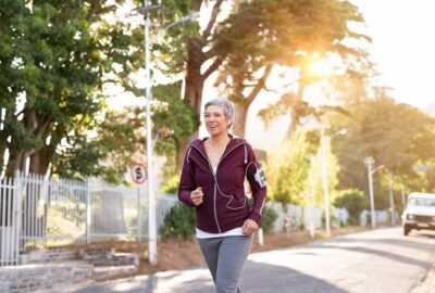 Woman jogging on the road.