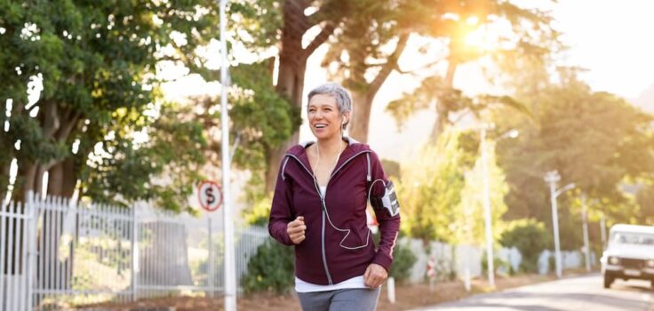 Woman jogging on the road.